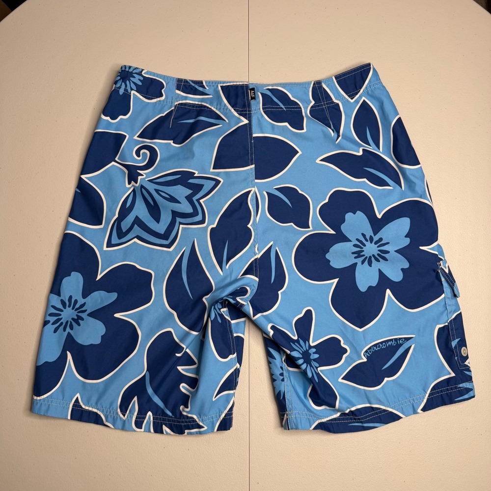 Abercrombie & Fitch Mens Size 34 Blue Floral Board Shorts Swim Trunks Hibiscus - Picture 11 of 12